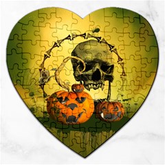 Halloween, Funny Pumpkins And Skull With Spider Jigsaw Puzzle (heart)