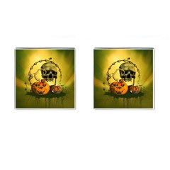 Halloween, Funny Pumpkins And Skull With Spider Cufflinks (square) by FantasyWorld7