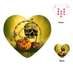 Halloween, Funny Pumpkins And Skull With Spider Playing Cards (heart) 