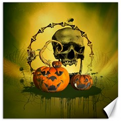 Halloween, Funny Pumpkins And Skull With Spider Canvas 16  X 16  