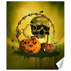 Halloween, Funny Pumpkins And Skull With Spider Canvas 20  X 24   by FantasyWorld7