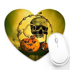 Halloween, Funny Pumpkins And Skull With Spider Heart Mousepads