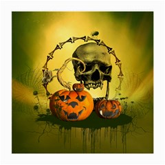 Halloween, Funny Pumpkins And Skull With Spider Medium Glasses Cloth by FantasyWorld7