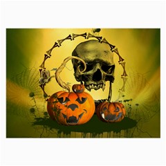 Halloween, Funny Pumpkins And Skull With Spider Large Glasses Cloth