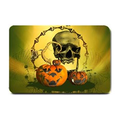 Halloween, Funny Pumpkins And Skull With Spider Small Doormat 