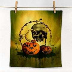 Halloween, Funny Pumpkins And Skull With Spider Face Towel