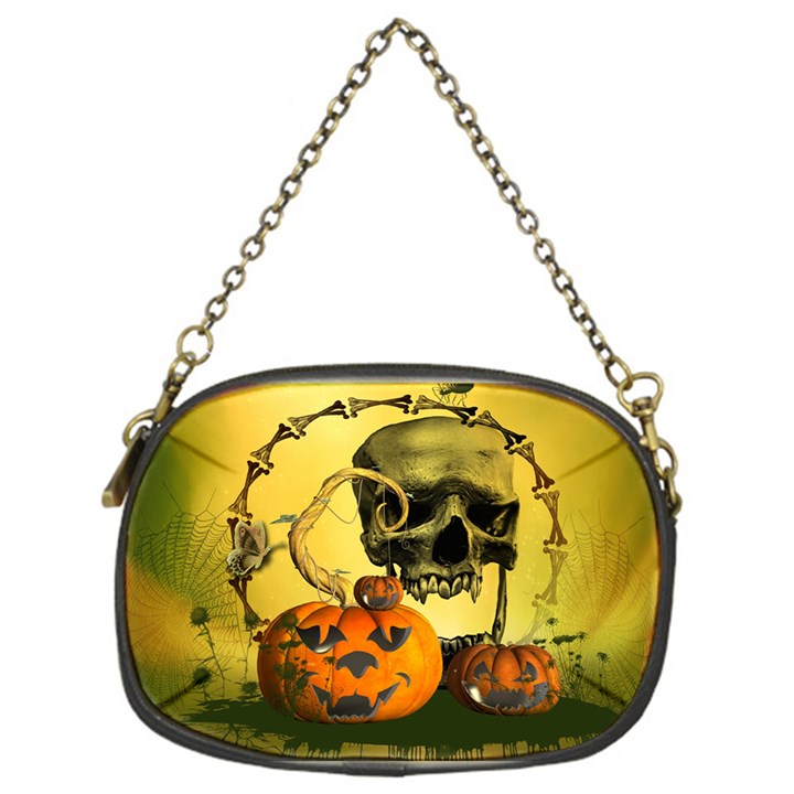 Halloween, Funny Pumpkins And Skull With Spider Chain Purses (One Side) 