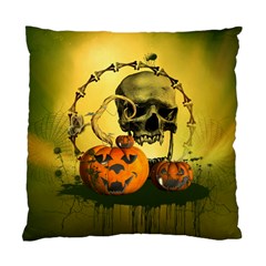 Halloween, Funny Pumpkins And Skull With Spider Standard Cushion Case (one Side)