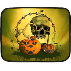 Halloween, Funny Pumpkins And Skull With Spider Fleece Blanket (mini)