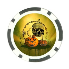 Halloween, Funny Pumpkins And Skull With Spider Poker Chip Card Guards (10 Pack)  by FantasyWorld7