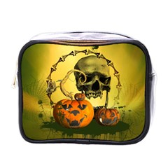 Halloween, Funny Pumpkins And Skull With Spider Mini Toiletries Bags