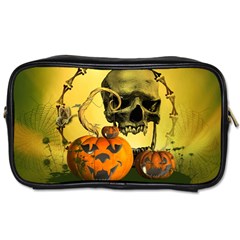 Halloween, Funny Pumpkins And Skull With Spider Toiletries Bags by FantasyWorld7