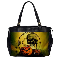 Halloween, Funny Pumpkins And Skull With Spider Office Handbags by FantasyWorld7