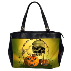 Halloween, Funny Pumpkins And Skull With Spider Office Handbags (2 Sides)  by FantasyWorld7