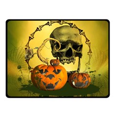 Halloween, Funny Pumpkins And Skull With Spider Fleece Blanket (small) by FantasyWorld7