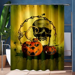 Halloween, Funny Pumpkins And Skull With Spider Shower Curtain 60  X 72  (medium) 