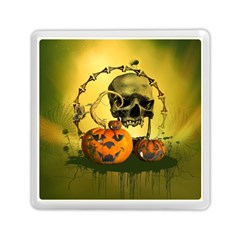 Halloween, Funny Pumpkins And Skull With Spider Memory Card Reader (square)  by FantasyWorld7