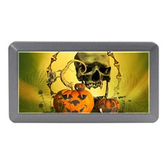 Halloween, Funny Pumpkins And Skull With Spider Memory Card Reader (mini)