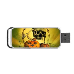 Halloween, Funny Pumpkins And Skull With Spider Portable Usb Flash (two Sides) by FantasyWorld7