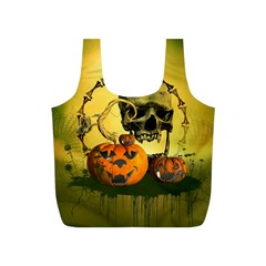 Halloween, Funny Pumpkins And Skull With Spider Full Print Recycle Bags (s) 