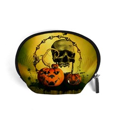 Halloween, Funny Pumpkins And Skull With Spider Accessory Pouches (small) 