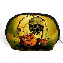 Halloween, Funny Pumpkins And Skull With Spider Accessory Pouches (medium)  by FantasyWorld7