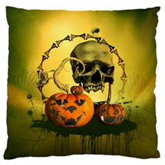 Halloween, Funny Pumpkins And Skull With Spider Standard Flano Cushion Case (two Sides)