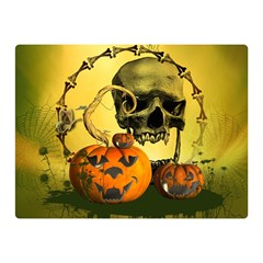 Halloween, Funny Pumpkins And Skull With Spider Double Sided Flano Blanket (mini) 