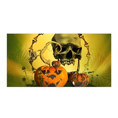 Halloween, Funny Pumpkins And Skull With Spider Satin Wrap by FantasyWorld7