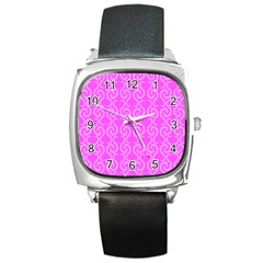 Pink Elegant Pattern Square Metal Watch