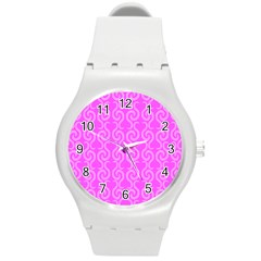 Pink Elegant Pattern Round Plastic Sport Watch (m) by Valentinaart