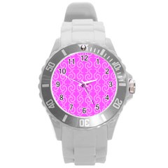 Pink Elegant Pattern Round Plastic Sport Watch (l) by Valentinaart