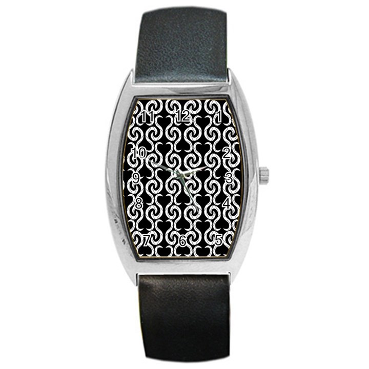 Black and white pattern Barrel Style Metal Watch