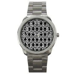 Black And White Pattern Sport Metal Watch