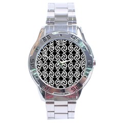 Black And White Pattern Stainless Steel Analogue Watch