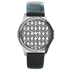 White And Black Elegant Pattern Round Metal Watch