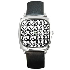 White And Black Elegant Pattern Square Metal Watch