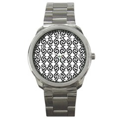 White And Black Elegant Pattern Sport Metal Watch by Valentinaart