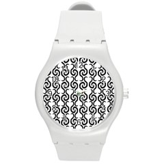 White And Black Elegant Pattern Round Plastic Sport Watch (m)