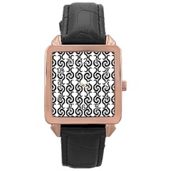 White And Black Elegant Pattern Rose Gold Leather Watch 