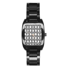 White And Black Elegant Pattern Stainless Steel Barrel Watch by Valentinaart