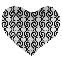 White And Black Elegant Pattern Large 19  Premium Flano Heart Shape Cushions