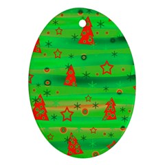 Green Xmas Magic Oval Ornament (two Sides)