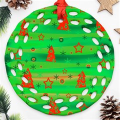 Green Xmas Magic Round Filigree Ornament (2side)