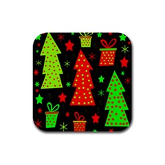 Merry Xmas Rubber Square Coaster (4 Pack)  by Valentinaart