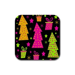 Colorful Xmas Rubber Square Coaster (4 Pack)  by Valentinaart