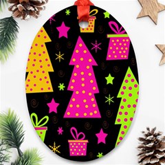 Colorful Xmas Oval Ornament (two Sides)