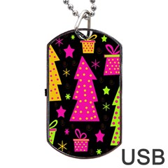 Colorful Xmas Dog Tag Usb Flash (one Side) by Valentinaart