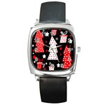 Red playful Xmas Square Metal Watch Front