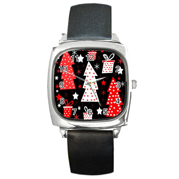 Red playful Xmas Square Metal Watch